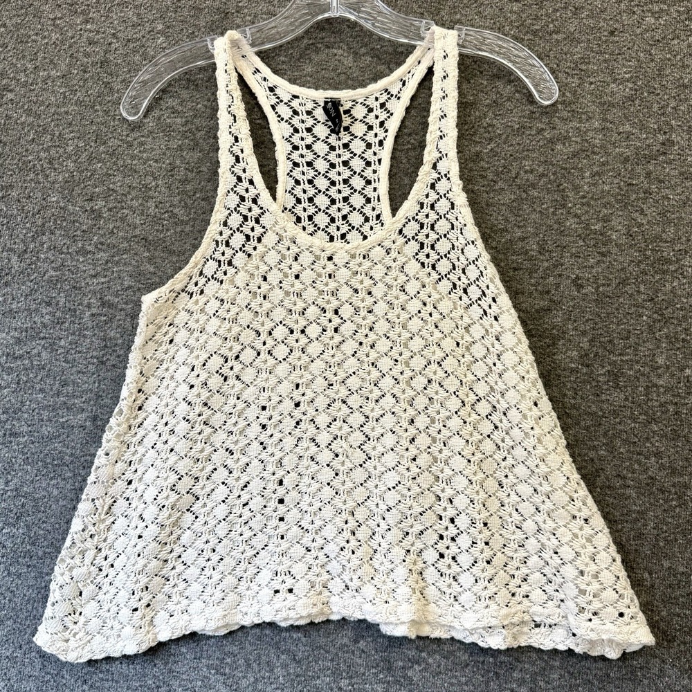 Womens Boho Festival Open Knit Crochet Lace Racerback Top Size S Cottagecore
